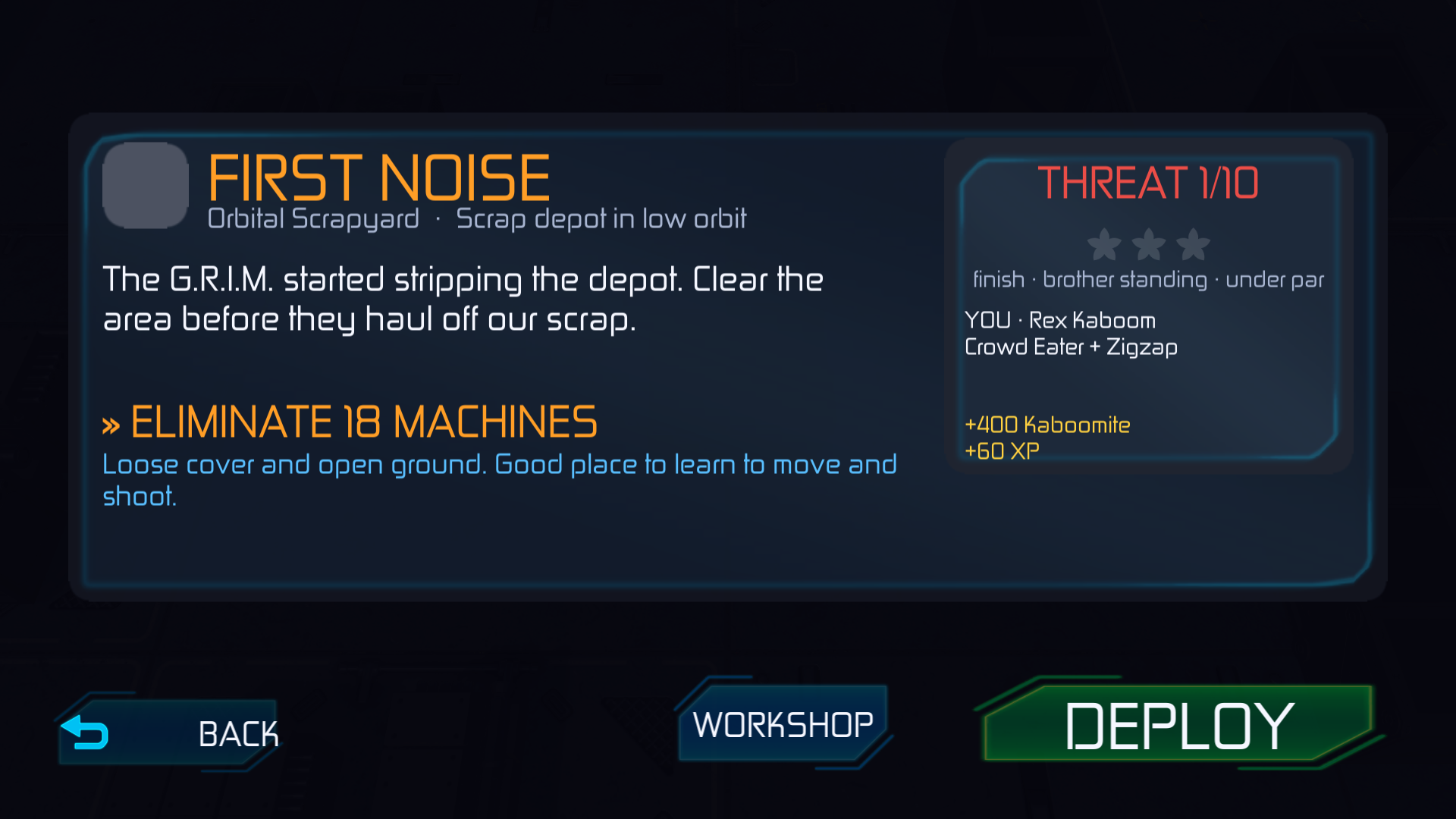 Mission briefing screen
